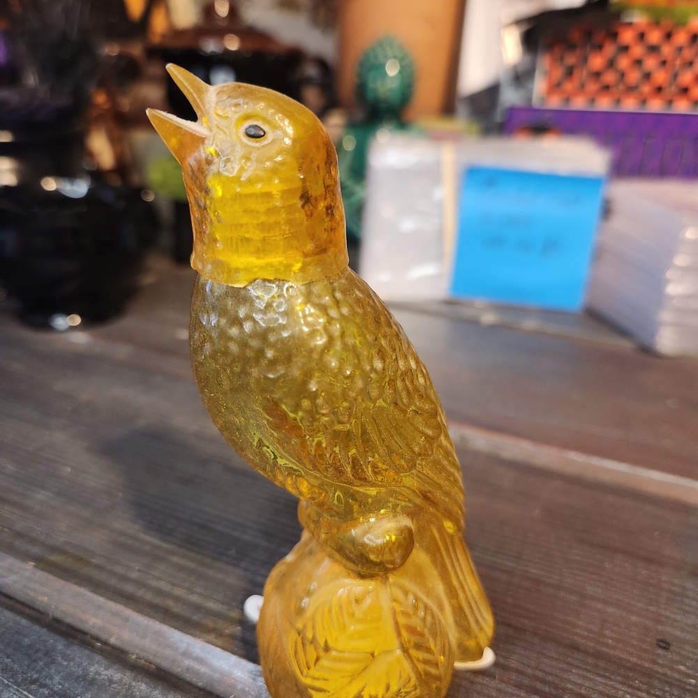Avon Yellow Glass Bird Perfume Bottle, Small Chip